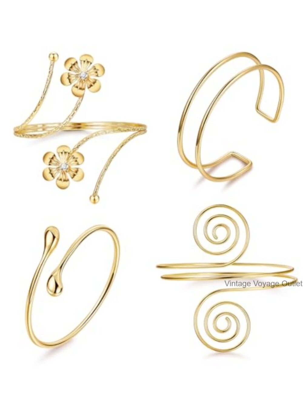 4Pc Open Coil Arm Cuff Bracelet Set Adjustable Minimalist Armband Women